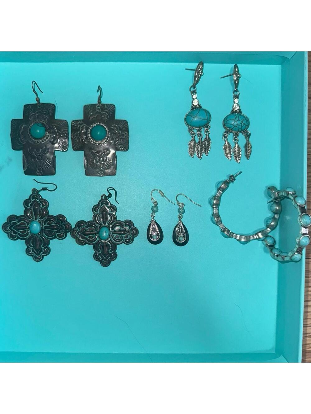 Womens Earrings Turquoise Blue Western Boho Chic Fashion Ladies Silver Tone